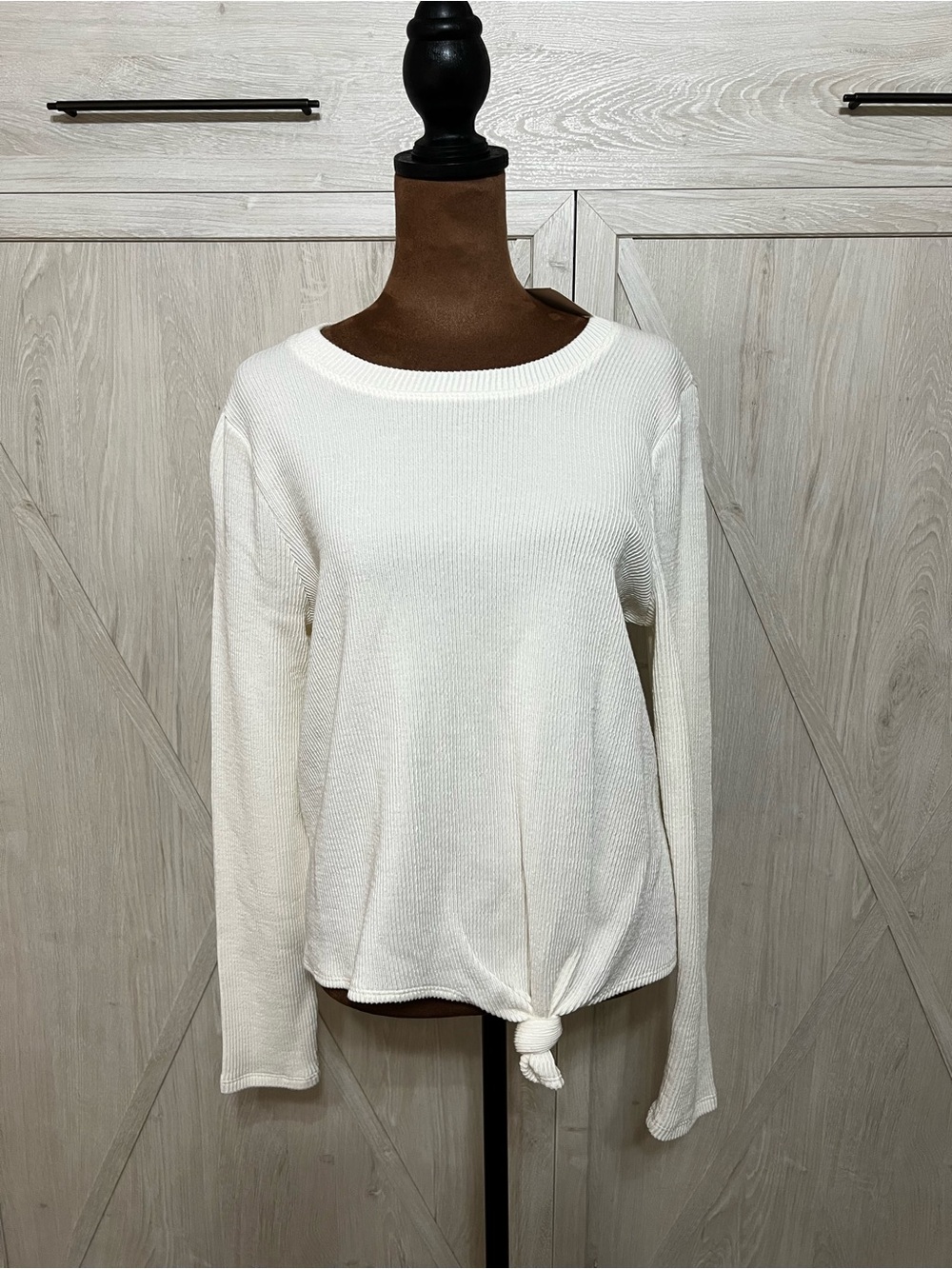 Madewell Elwood Cream Ribbed Knit Knot-Front Top Size M